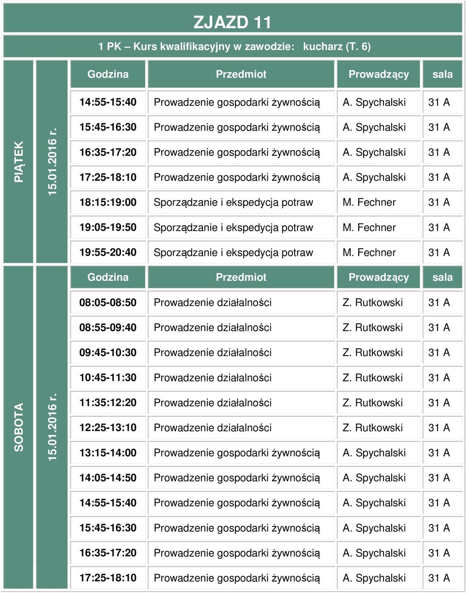 Rutkowski 31 A 09:45-10:30 Prowadzenie działalności Z. Rutkowski 31 A 10:45-11:30 Prowadzenie działalności Z. Rutkowski 31 A 11:35:12:20 Prowadzenie działalności Z.