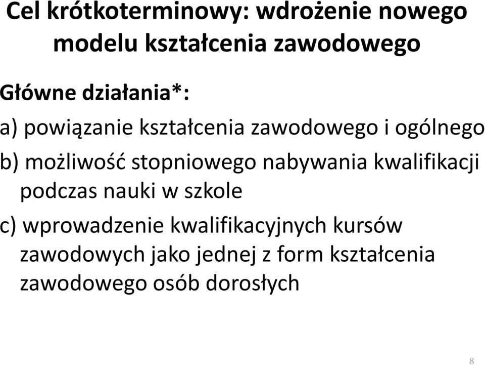 stopniowego nabywania kwalifikacji podczas nauki w szkole c) wprowadzenie