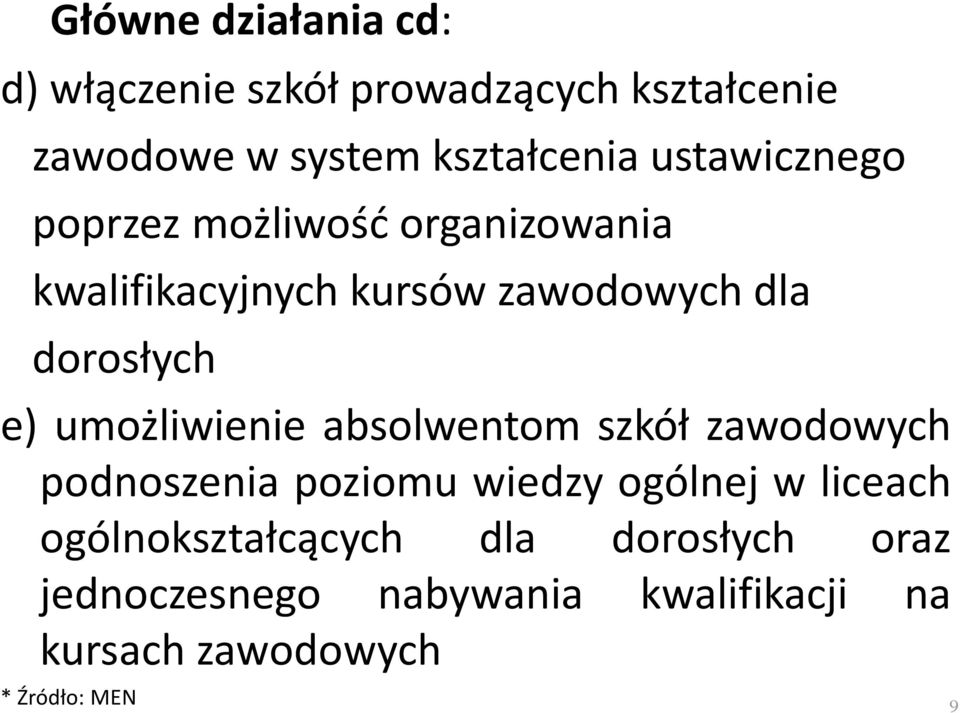 umożliwienie absolwentom szkół zawodowych podnoszenia poziomu wiedzy ogólnej w liceach