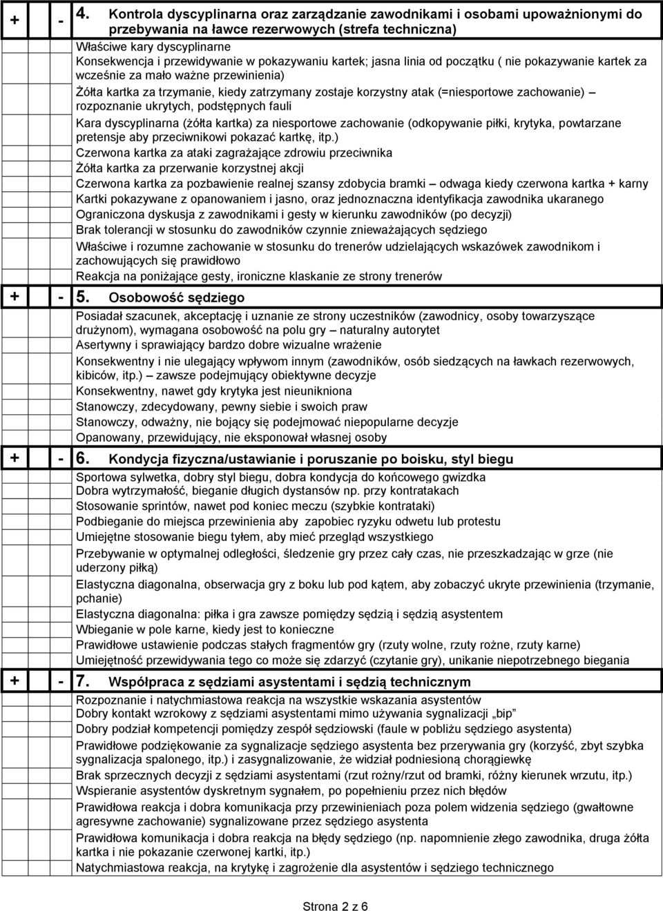 pokazywaniu kartek; jasna linia od początku ( nie pokazywanie kartek za wcześnie za mało ważne przewinienia) Żółta kartka za trzymanie, kiedy zatrzymany zostaje korzystny atak (=niesportowe