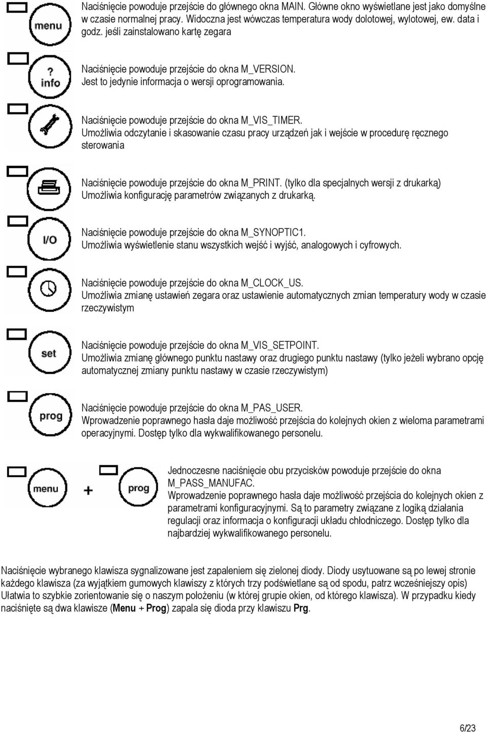 Umożliwia odczytanie i skasowanie czasu pracy urządzeń jak i wejście w procedurę ręcznego sterowania Naciśnięcie powoduje przejście do okna M_PRINT.