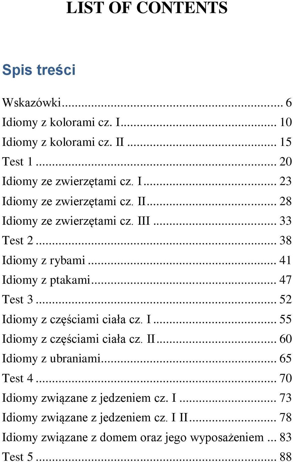 .. 41 Idiomy z ptakami... 47 Test 3... 52 Idiomy z częściami ciała cz. I... 55 Idiomy z częściami ciała cz. II... 60 Idiomy z ubraniami.