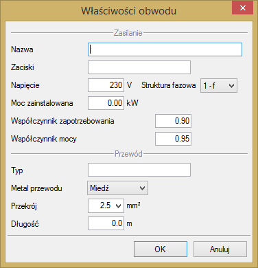 Rys. 7. Okno Właściwości Tablicy rozdzielczej Po kliknięciu we właściwości konkretnego obwodu pojawia się okno: Rys. 8.