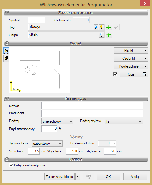 Rys. 16. Okno właściwości programatora W pierwszej kolejności w polach edycyjnych nadajemy symbol programatora i tworzymy bazę typów programatorów.