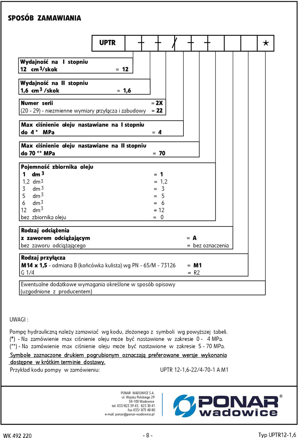 odciążającym = A bez zaoru odciążającego = bez oznaczenia Rodzaj przyłącza M4 x,5 - odmiana B (końcóka kulista) g PN - 5/M - 7 G /4 = M = R Eentualne dodatkoe ymagania określone sposób opisoy