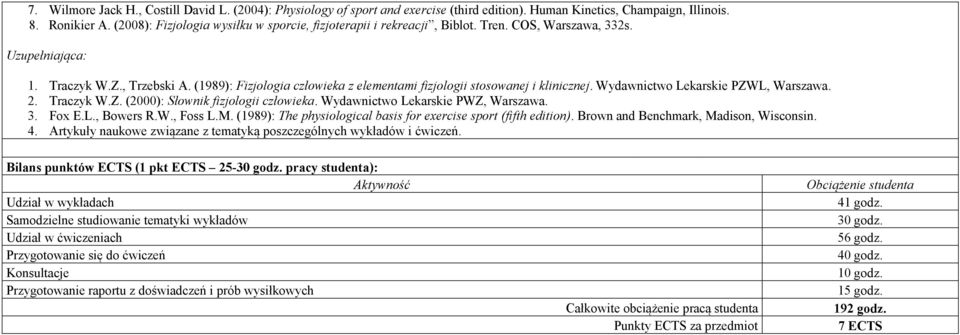 (1989): Fizjologia człowieka z elementami fizjologii stosowanej i klinicznej. Wydawnictwo Lekarskie PZWL, Warszawa. 2. Traczyk W.Z. (2000): Słownik fizjologii człowieka.