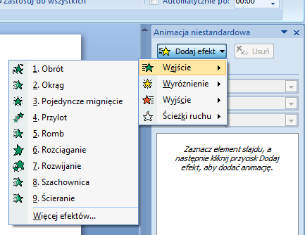 VII. Dodajemy animacje elementów slajdów Każdy element na slajdzie można osobno animować, np. zdjęcie, tekst itd. 1. Klikamy na zakładkę Animacje.