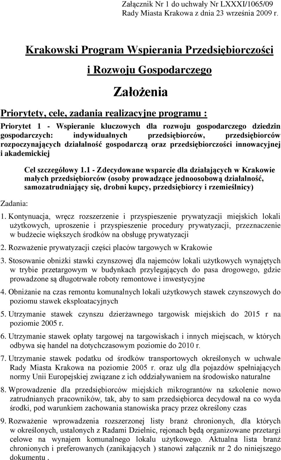 dziedzin gospodarczych: indywidualnych przedsiębiorców, przedsiębiorców rozpoczynających działalność gospodarczą oraz przedsiębiorczości innowacyjnej i akademickiej Cel szczegółowy 1.