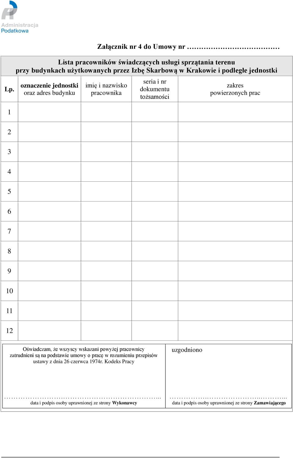 6 7 8 9 10 11 12 Oświadczam, że wszyscy wskazani powyżej pracownicy zatrudnieni są na podstawie umowy o pracę w rozumieniu przepisów ustawy z dnia 26