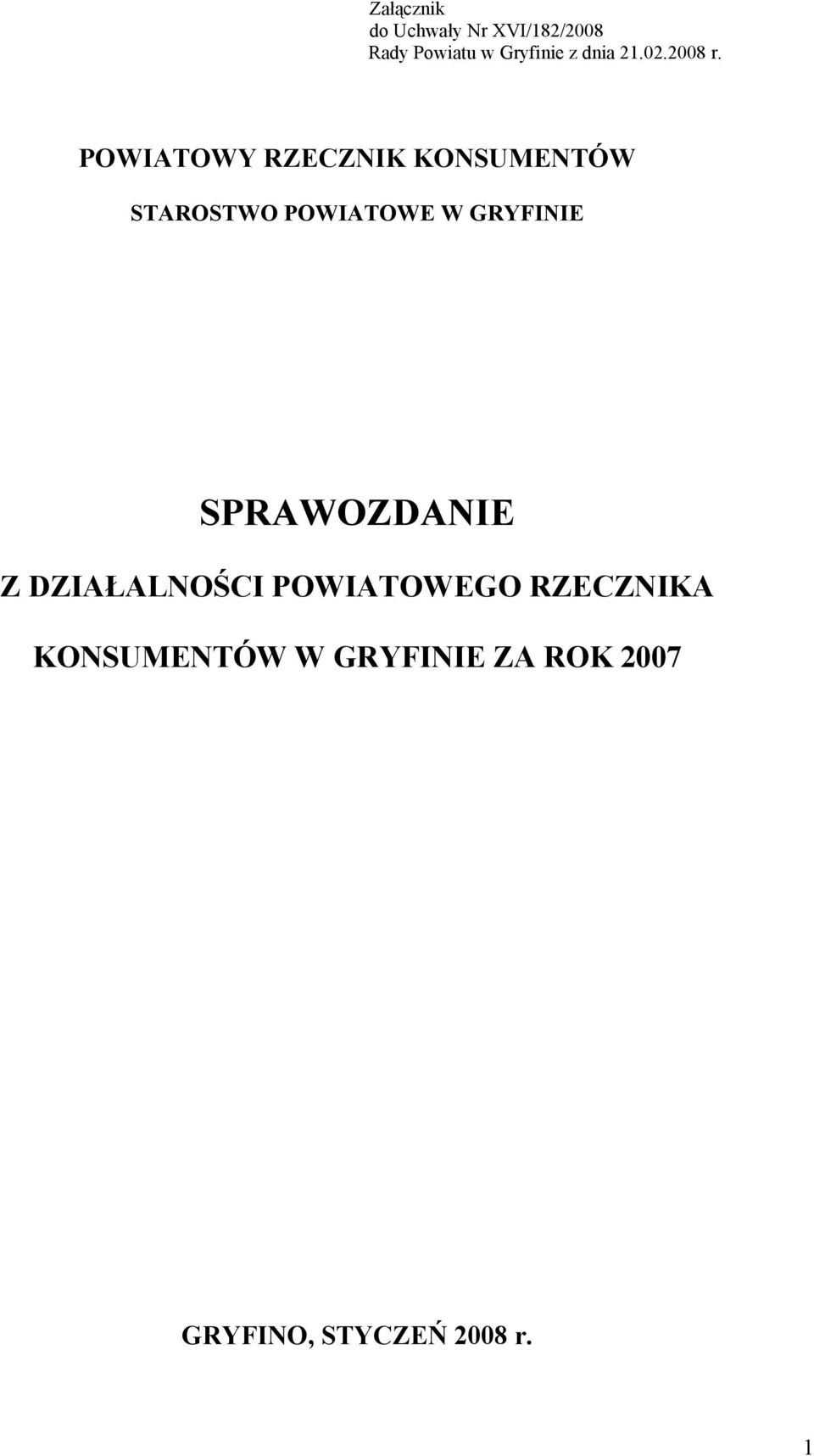 POWIATOWY RZECZNIK KONSUMENTÓW STAROSTWO POWIATOWE W GRYFINIE