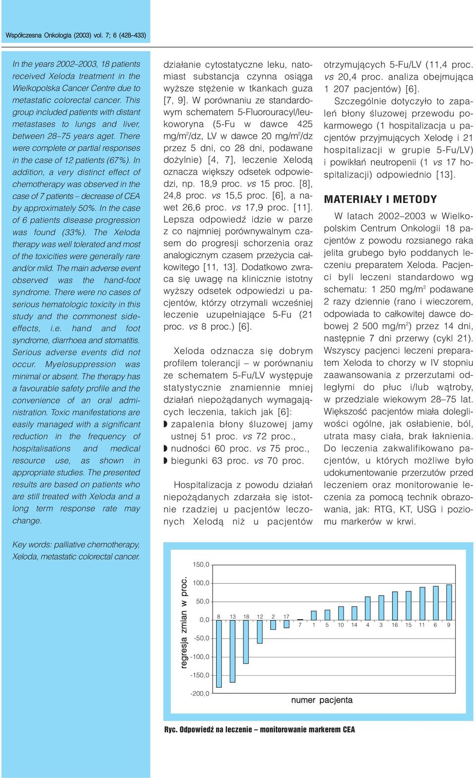 In addition, a very distinct effect of chemotherapy was observed in the case of 7 patients decrease of CEA by approximately 50%. In the case of 6 patients disease progression was found (33%).