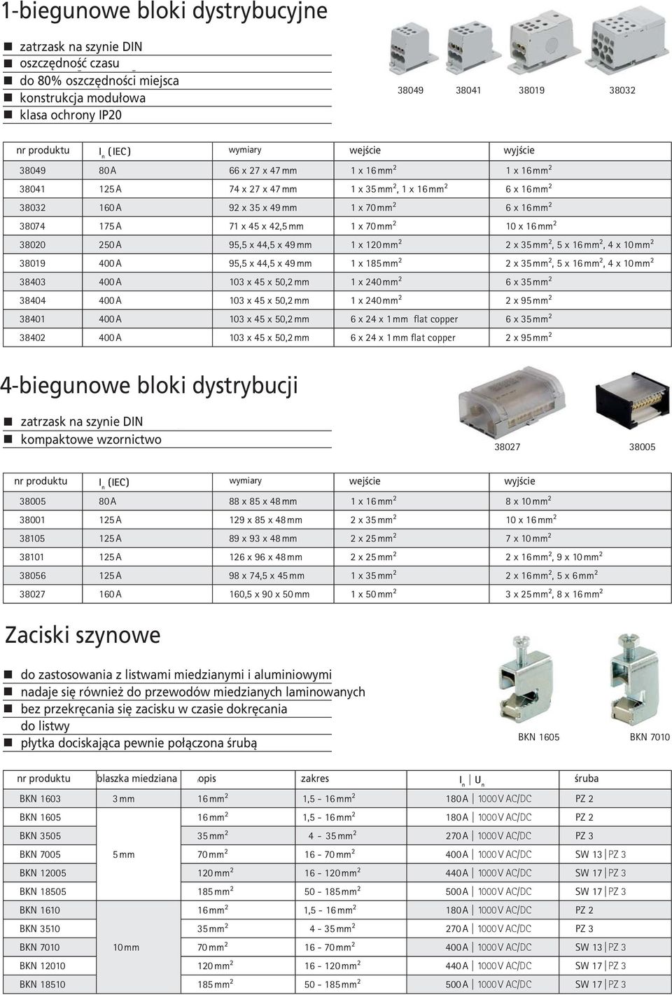 produktu I n (IEC) wymiary dimensions (LxWxH) wejście access wyjście exit 38049 80A 66 x 27 x 47mm 1 x 16mm2 1 x 16mm2 38041 125A 74 x 27 x 47mm 1 x 35mm2, 1 x 16mm2 6 x 16mm2 38032 160A 92 x 35 x