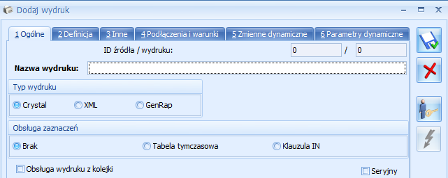 W oknie Konfiguracji wydruków podświetlając gałąź Formularz pracownika, wspólnika wciskamy przycisk lub prawym przyciskiem myszy wybrać opcję Dodaj zestaw do tego kontekstu i podać nazwę. Rys.