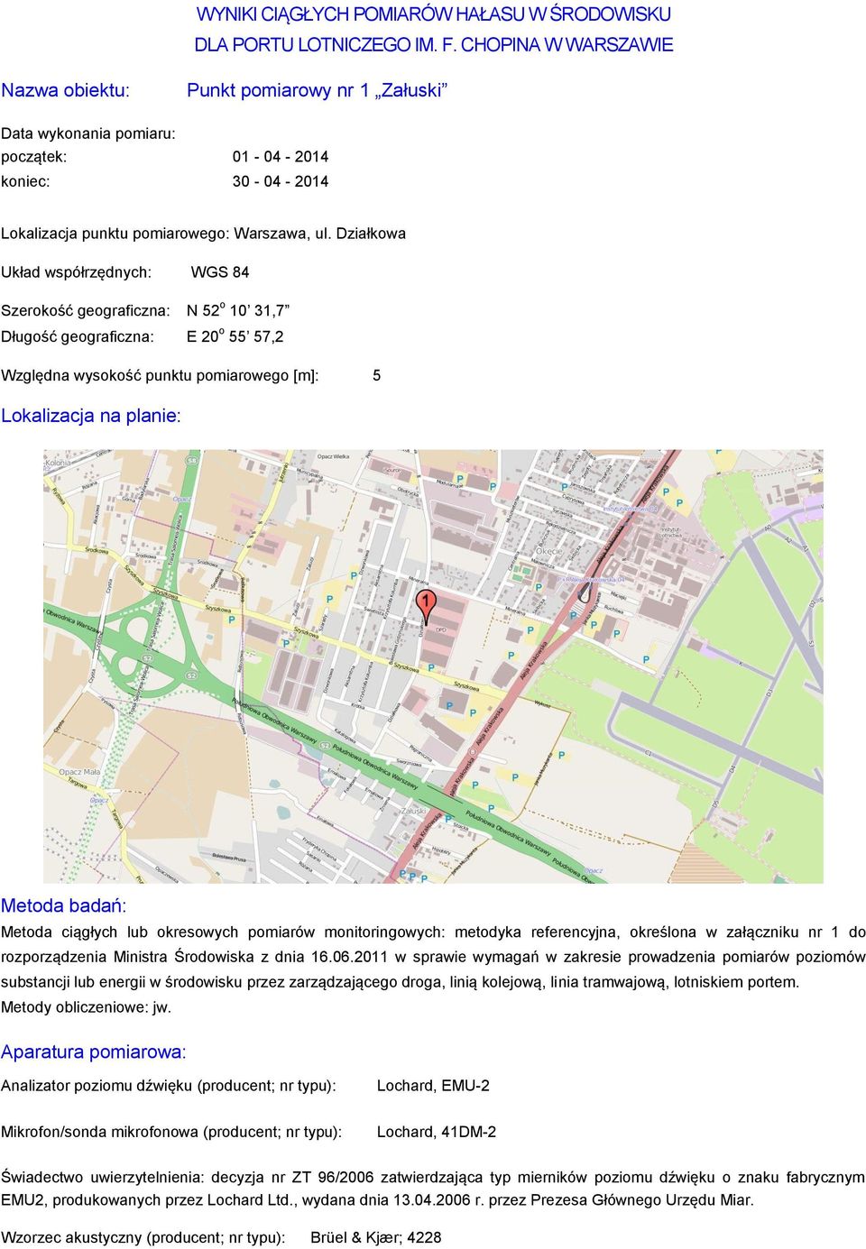 wysokość punktu pomiarowego [m]: 5 substancji lub energii w środowisku przez zarządzającego