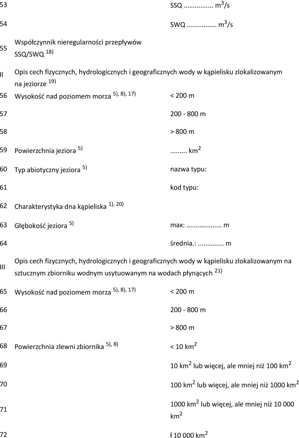 morza 5), 8), 17) < 200 m 57 200-800 m 58 > 800 m 59 Powierzchnia jeziora 5).