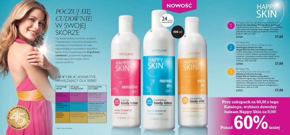 NOWOŚĆ 24 godzinne NAWILŻENIE* 400 ml 1 2 Happy Skin caring body lotion sensitive skin Balsam do ciała Happy Skin do skóry wrażliwej Łagodny balsam, który chroni i pielęgnuje skórę wrażliwą dzięki