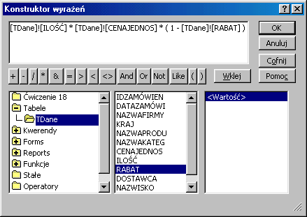 Zamiast wpisywać formułę zliczającą możesz skorzystać z konstruktora wyrażeń : Wyrażenie będzie dłuższe, ponieważ konstruktor wyrażeń "dołożył" nazwę tabeli z pól której
