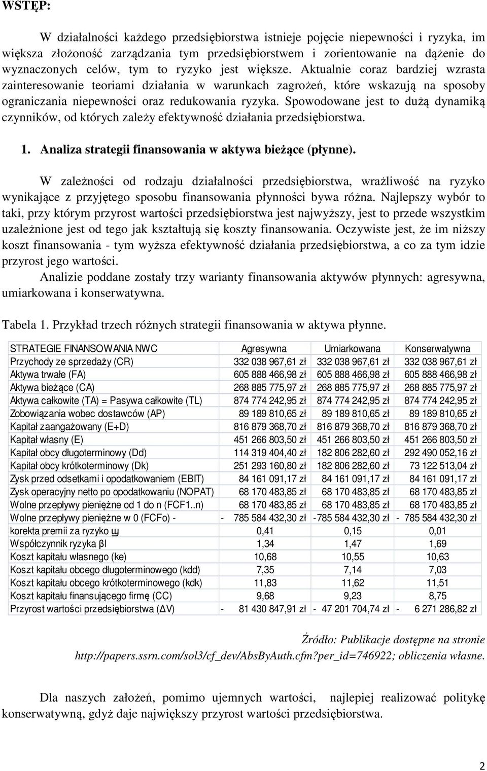 Spowodowane jest to dużą dynamiką czynników, od których zależy efektywność działania przedsiębiorstwa. 1. Analiza strategii finansowania w aktywa bieżące (płynne).