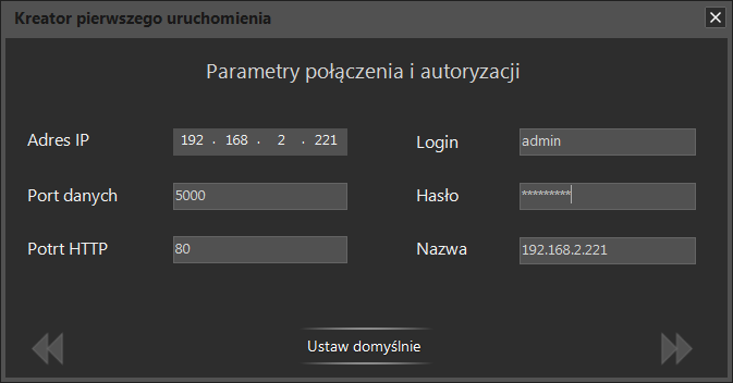 Rozdział 3 Rys. 3.3. Zmiana hasła domyślnego Zostanie wyświetlone okno główne aplikacji po zmianie hasła domyślnego (Rys. 4.1). Można również połączyć się manualnie do zainstalowanego bramofonu.