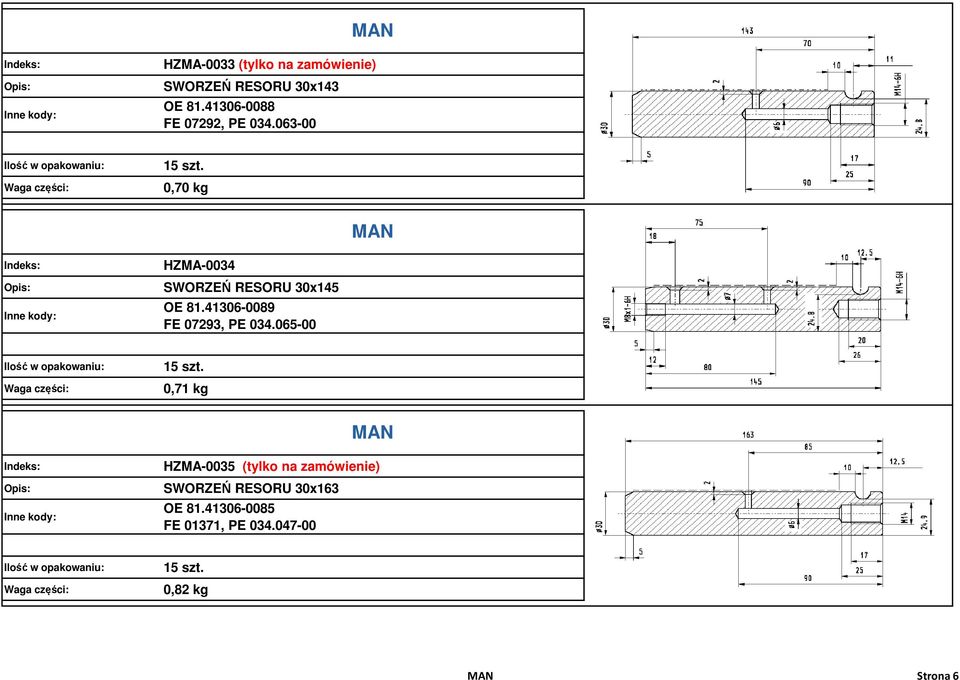 0,70 kg MAN HZMA-0034 SWORZEŃ RESORU 30x145 OE 81.41306-0089 FE 07293, PE 034.