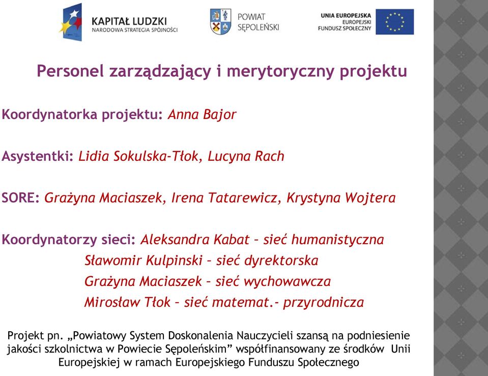 Krystyna Wojtera Koordynatorzy sieci: Aleksandra Kabat sieć humanistyczna Sławomir