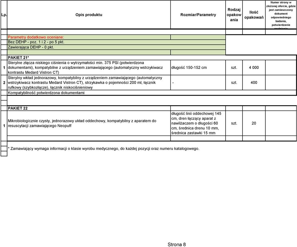 (automatyczny wstrzykiwacz kontrastu Medard Vistron CT), strzykawka o pojemności 00 ml, łącznik rufkowy (szybkozłącze), łącznik niskociśnieniowy Kompatybilność potwierdzona ami długość 50-5 cm szt.