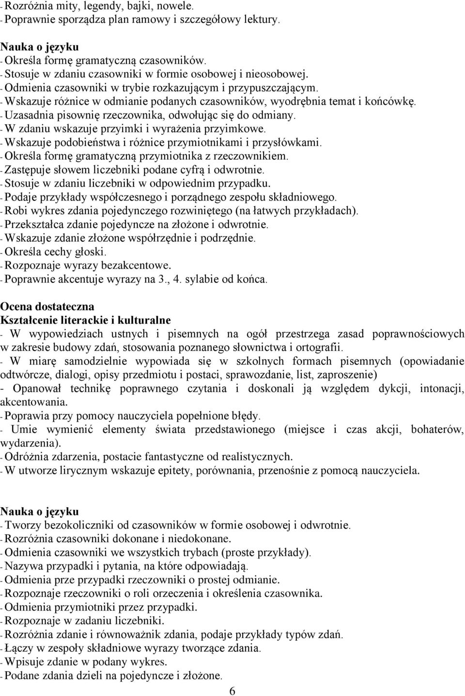 - Wskazuje różnice w odmianie podanych czasowników, wyodrębnia temat i końcówkę. - Uzasadnia pisownię rzeczownika, odwołując się do odmiany. - W zdaniu wskazuje przyimki i wyrażenia przyimkowe.