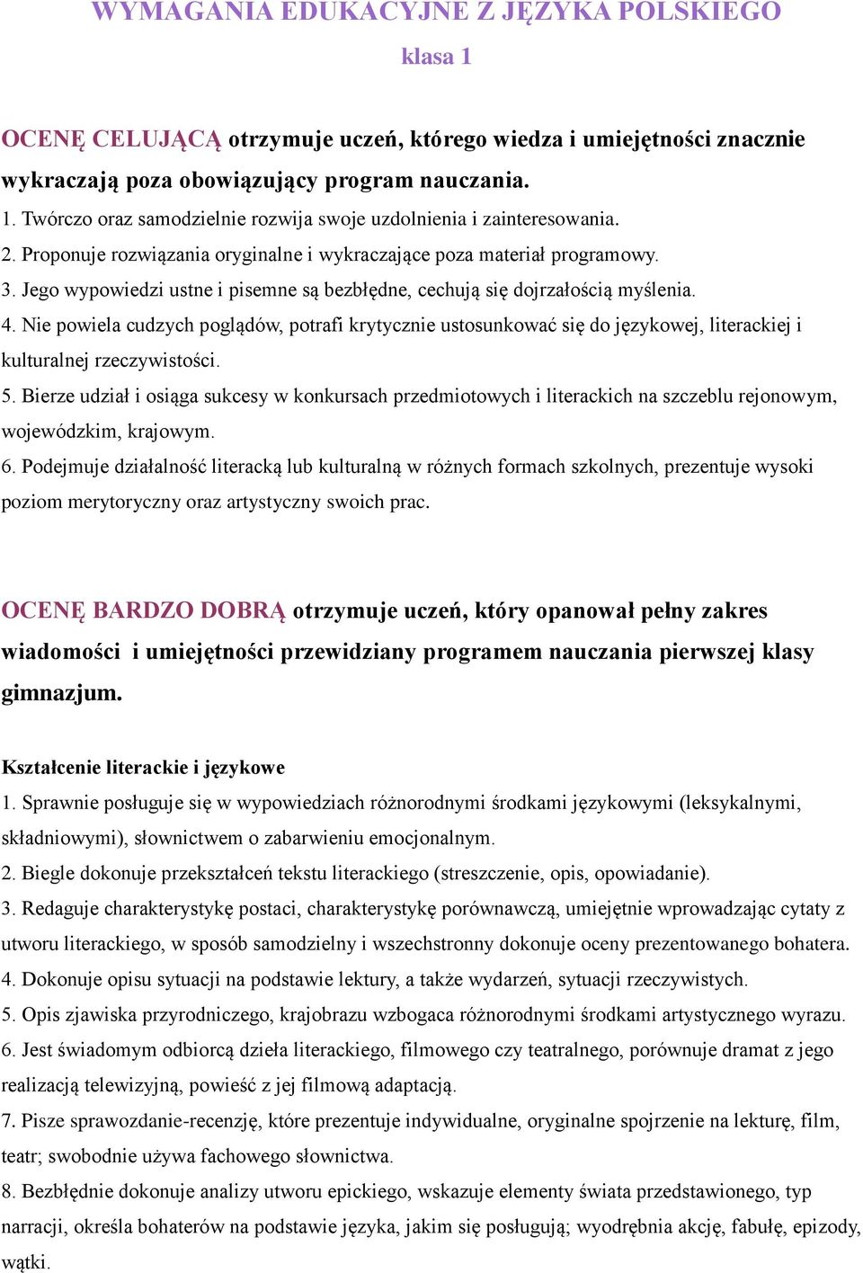 Nie powiela cudzych poglądów, potrafi krytycznie ustosunkować się do językowej, literackiej i kulturalnej rzeczywistości. 5.