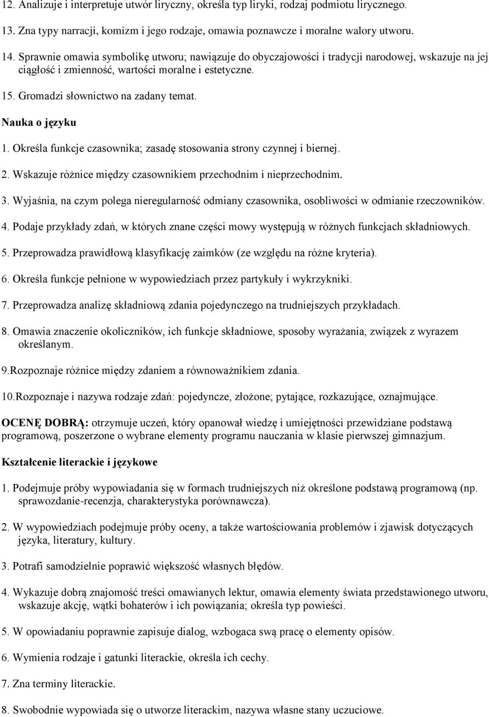 . Gromadzi słownictwo na zadany temat. 1. Określa funkcje czasownika; zasadę stosowania strony czynnej i biernej. 2. Wskazuje różnice między czasownikiem przechodnim i nieprzechodnim. 3.