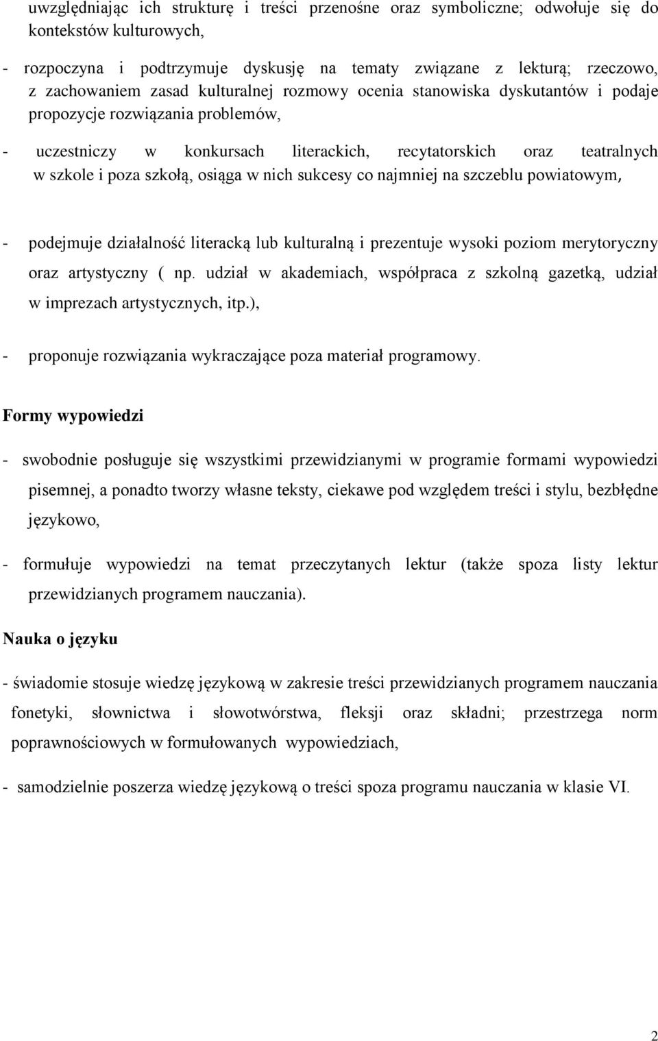 osiąga w nich sukcesy co najmniej na szczeblu powiatowym, - podejmuje działalność literacką lub kulturalną i prezentuje wysoki poziom merytoryczny oraz artystyczny ( np.