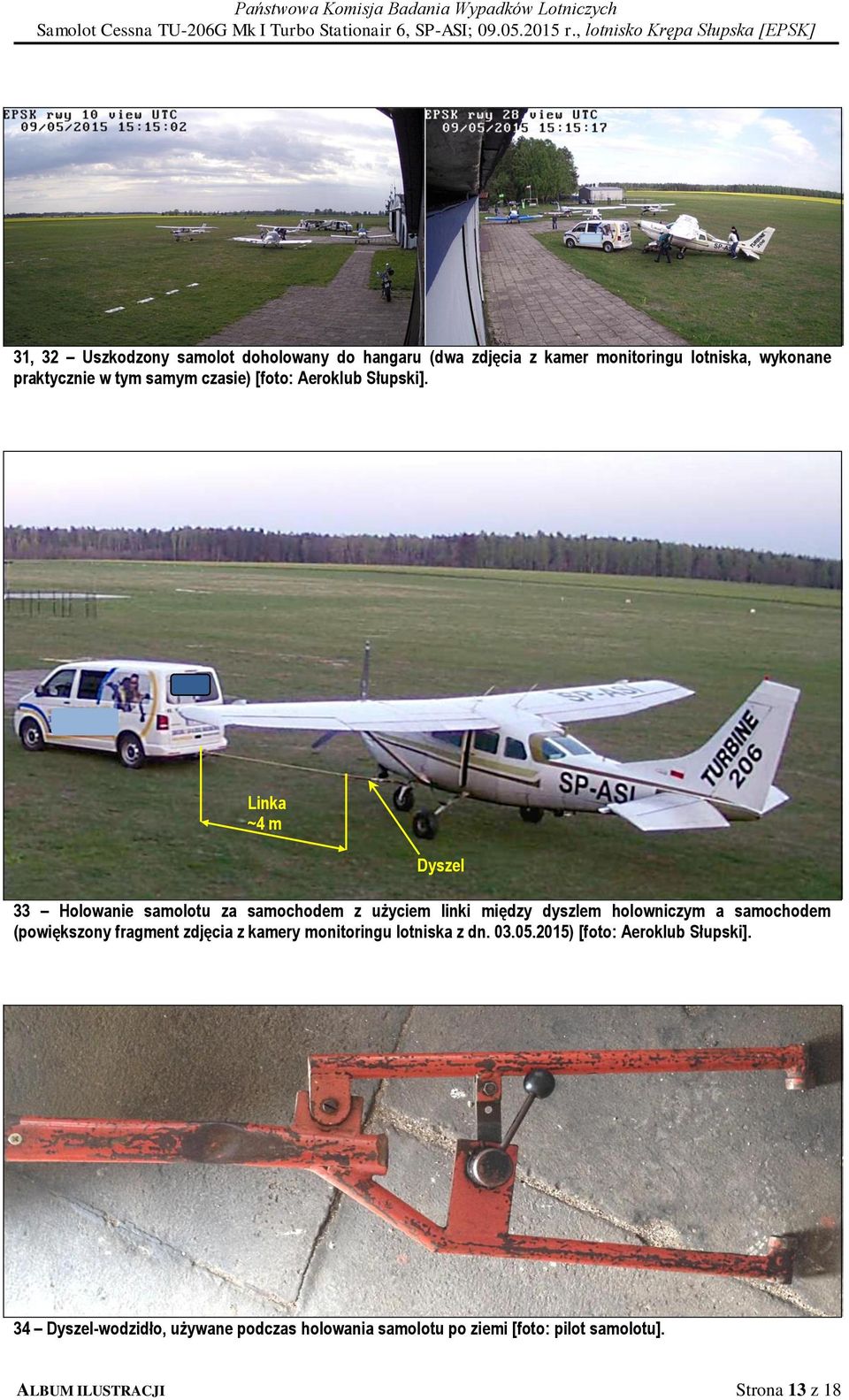 Linka ~4 m Dyszel 33 Holowanie samolotu za samochodem z użyciem linki między dyszlem holowniczym a samochodem (powiększony