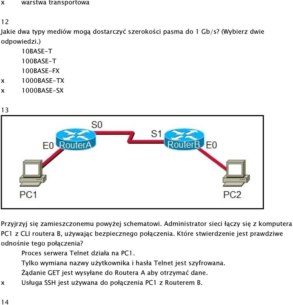 Administrator sieci łączy się z komputera PC1 z CLI routera B, używając bezpiecznego połączenia.
