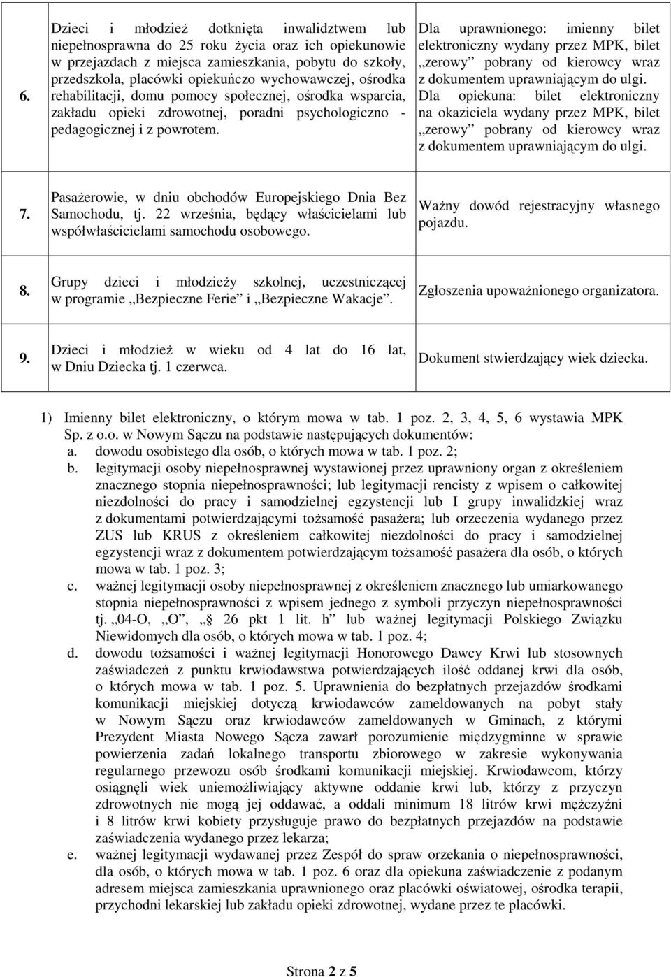 Dla uprawnionego: imienny bilet elektroniczny wydany przez MPK, bilet zerowy pobrany od kierowcy wraz z dokumentem uprawniającym do ulgi.