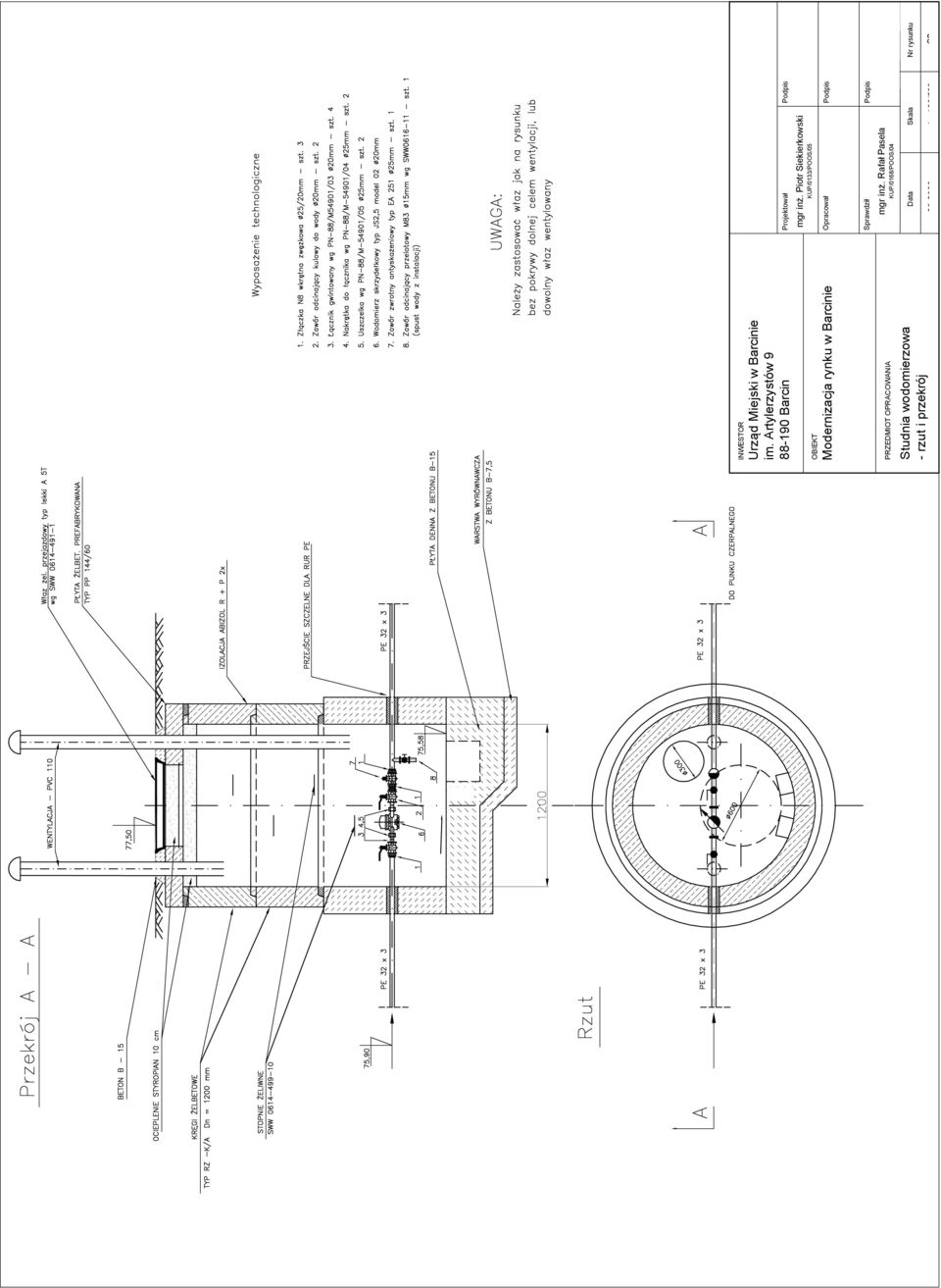 OPRACOWANIA Studnia wodomierzowa - rzut i przekrój Projektował mgr inż.