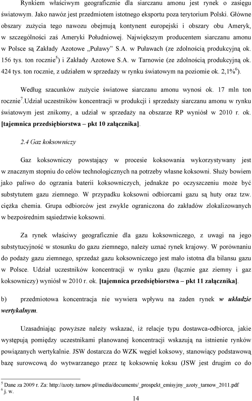 Największym producentem siarczanu amonu w Polsce są Zakłady Azotowe Puławy S.A. w Puławach (ze zdolnością produkcyjną ok. 156 tys. ton rocznie 5 ) i Zakłady Azotowe S.A. w Tarnowie (ze zdolnością produkcyjną ok.