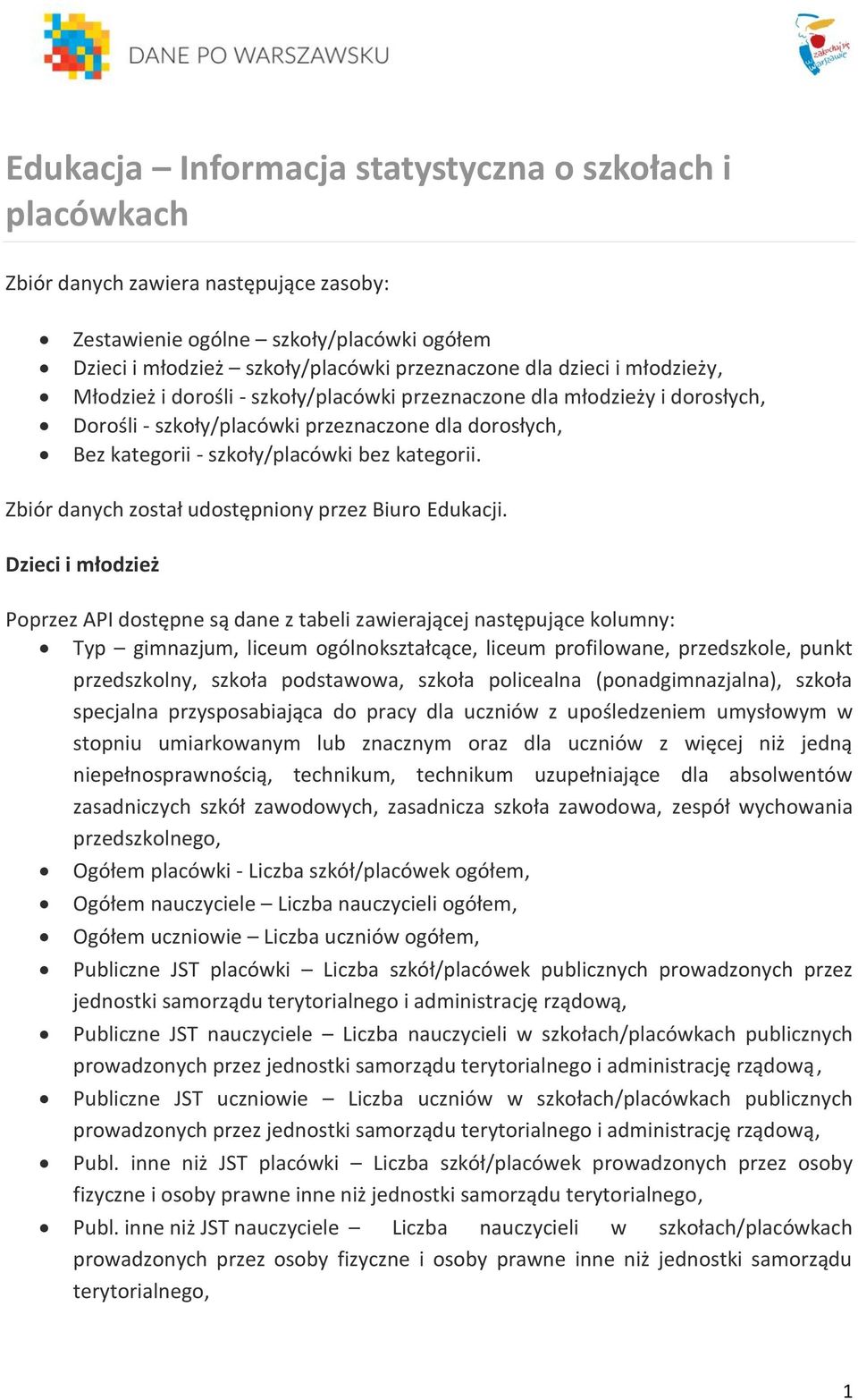 Zbiór danych został udostępniony przez Biuro Edukacji.