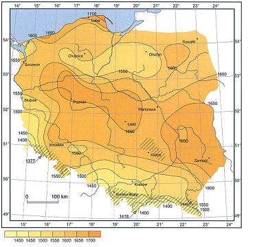 Gmina Milicz Rysunek 4 Rejonizacja średniorocznych sum promieniowania słonecznego powierzchni poziomej w kwh/m2/rok, [źródło: