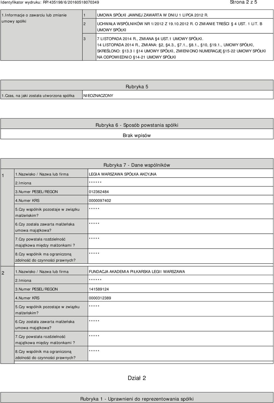 3 I 14 UMOWY SPÓŁKI, ZMIENIONO NUMERACJĘ 15-22 UMOWY SPÓŁKI NA ODPOWIEDNIO 14-21 UMOWY SPÓŁKI Rubryka 5 1.