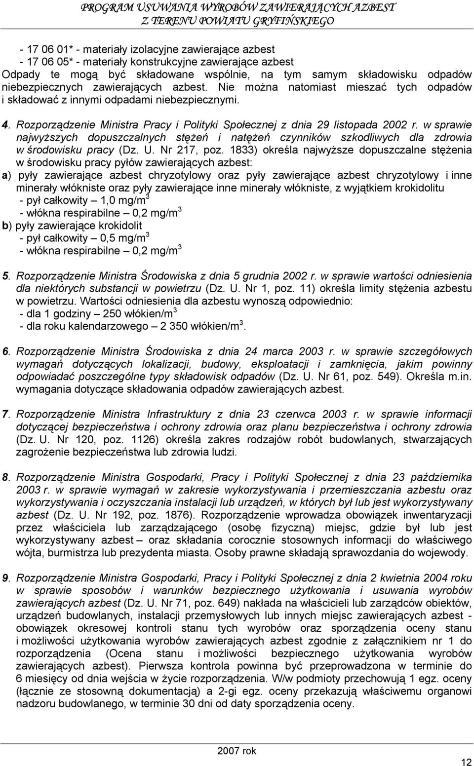 w sprawie najwyższych dopuszczalnych stężeń i natężeń czynników szkodliwych dla zdrowia w środowisku pracy (Dz. U. Nr 217, poz.