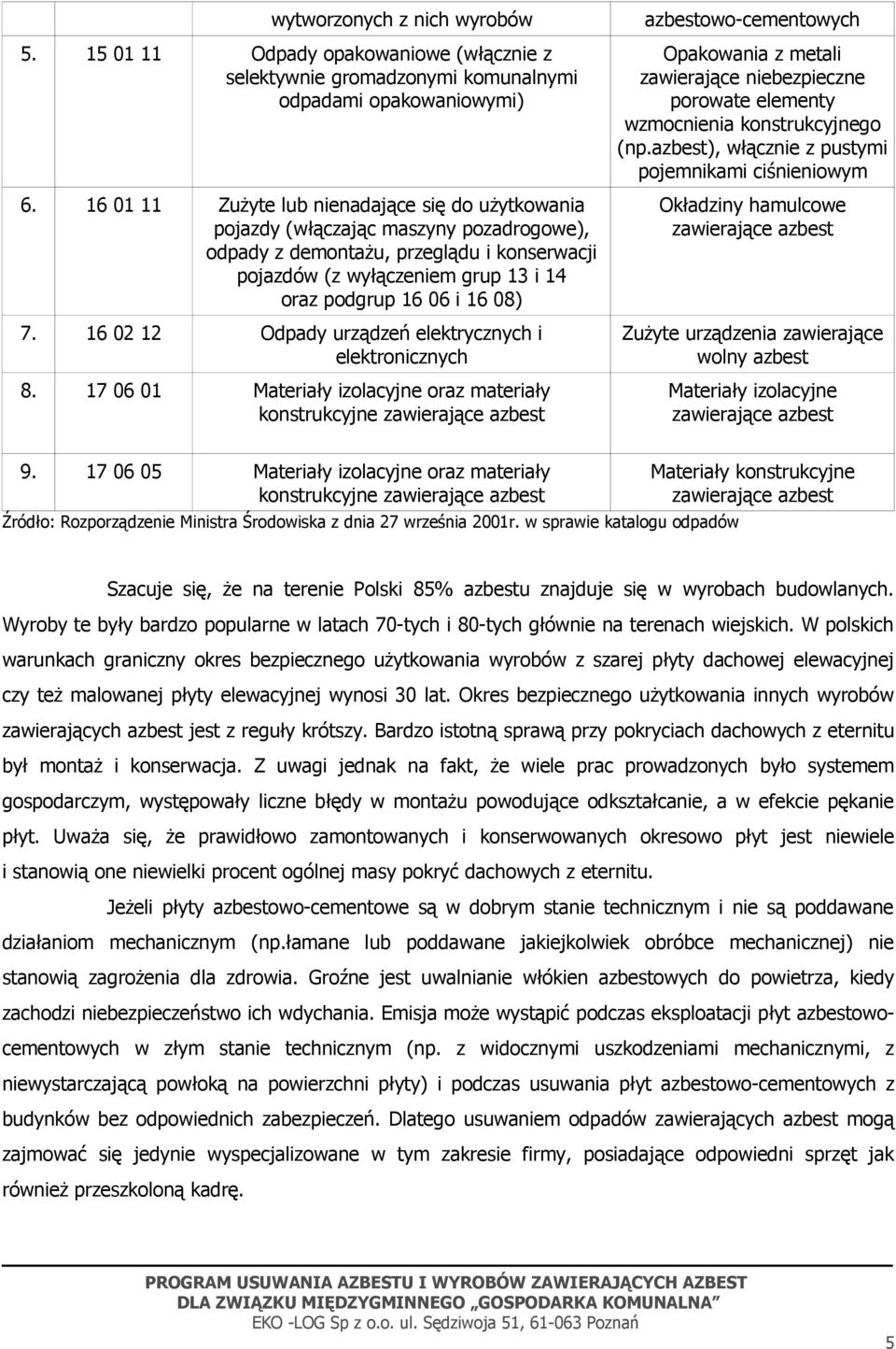 08) 7. 16 02 12 Odpady urządzeń elektrycznych i elektronicznych 8.