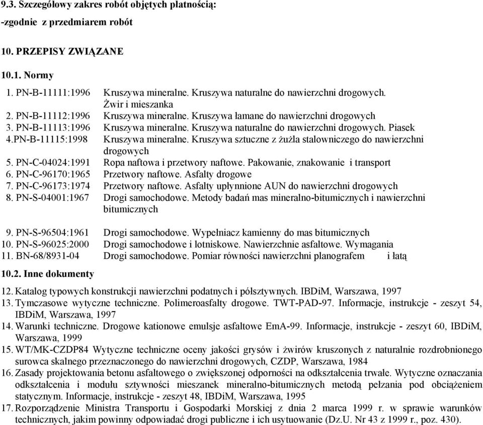 Piasek Kruszywa mineralne. Kruszywa sztuczne z żużla stalowniczego do nawierzchni drogowych 5. PN-C-04024:1991 Ropa naftowa i przetwory naftowe. Pakowanie, znakowanie i transport 6.