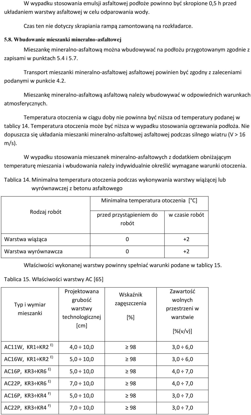 Wbudowanie mieszanki mineralno-asfaltowej Mieszankę mineralno-asfaltową można wbudowywać na podłożu przygotowanym zgodnie z zapisami w punktach 5.4 i 5.7.