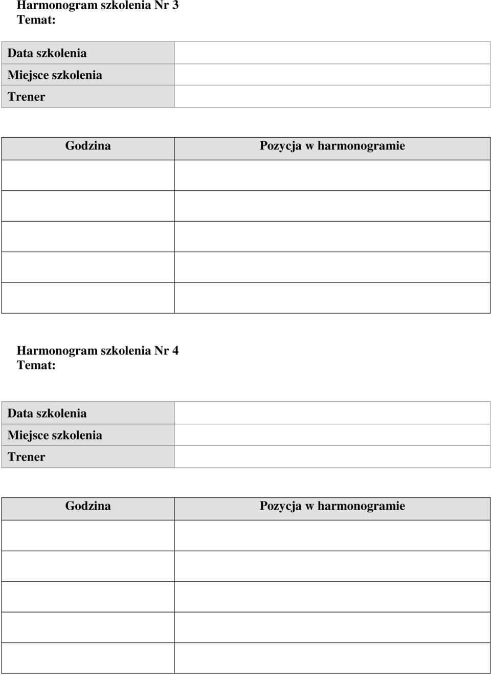 Harmonogram szkolenia Nr 4 Data szkolenia Miejsce