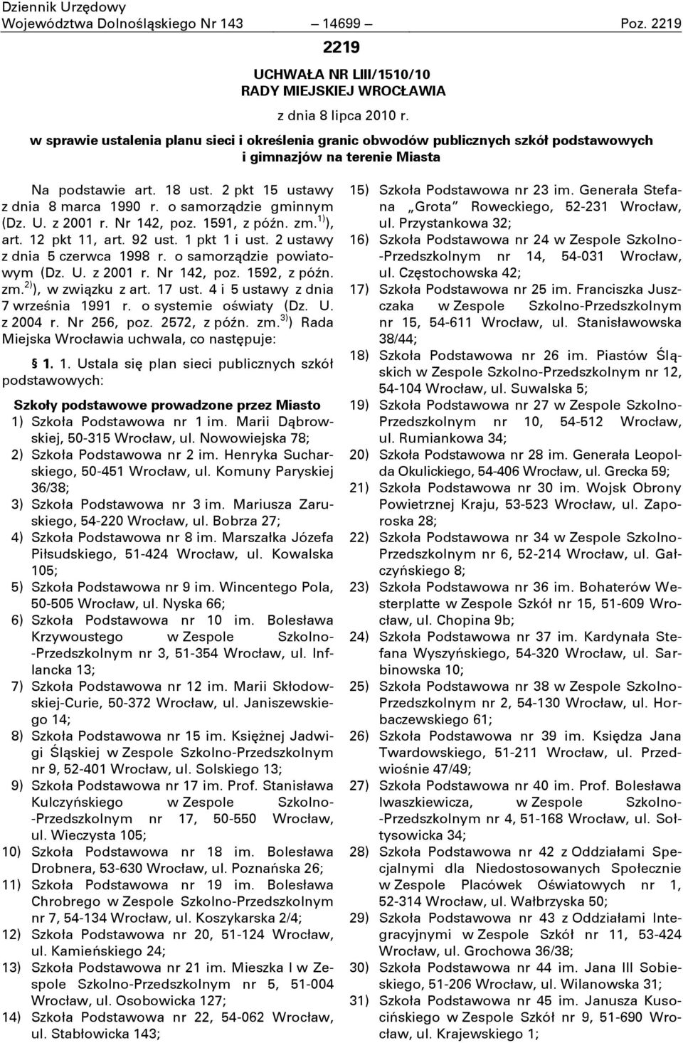 o samorządzie gminnym (Dz. U. z 2001 r. Nr 142, poz. 1591, z póŝn. zm. 1) ), art. 12 pkt 11, art. 92 ust. 1 pkt 1 i ust. 2 ustawy z dnia 5 czerwca 1998 r. o samorządzie powiatowym (Dz. U. z 2001 r. Nr 142, poz. 1592, z póŝn.