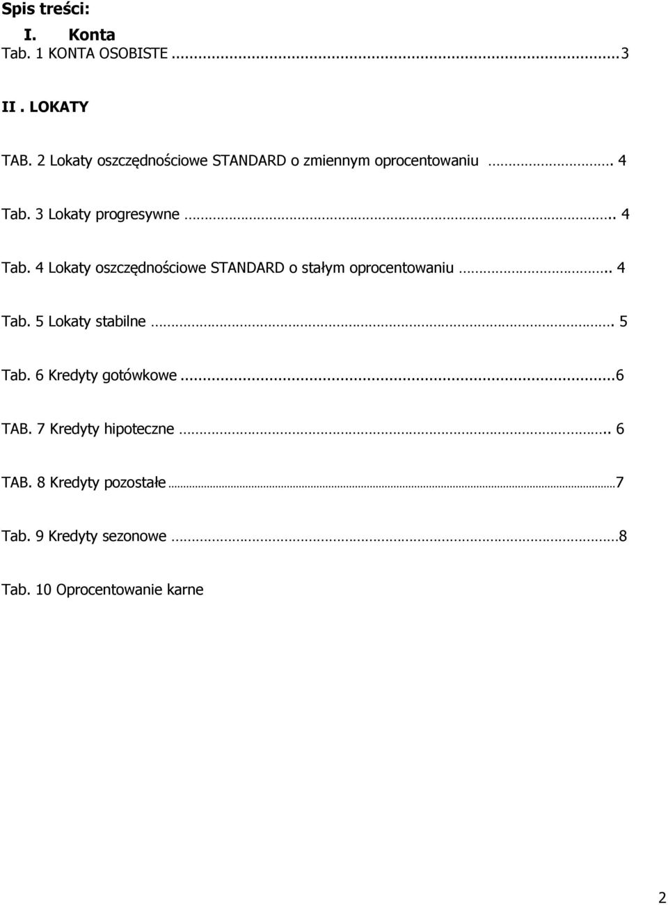 3 Lokaty progresywne.. 4 Tab. 4 Lokaty oszczędnościowe STANDARD o stałym oprocentowaniu.. 4 Tab. 5 Lokaty stabilne.