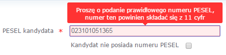 Rejestracja kandydata przez rodzica/ opiekuna prawnego Rejestracja kandydata przez rodzica/ opiekuna prawnego Elektroniczna rejestracja kandydata rozpoczyna się od podania numeru PESEL dziecka i w