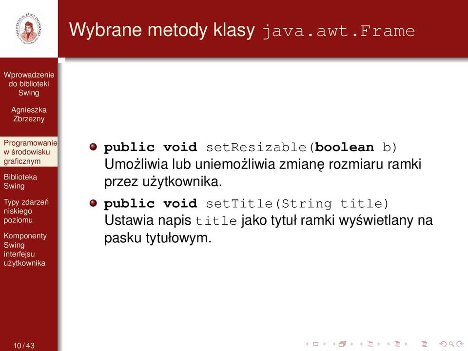 uniemożliwia zmianę rozmiaru ramki przez.