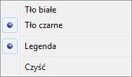 30 4.2. Rozwijalne menu grafiki After right mouse button click on the graphical area then we have access to some configuration. Ustawia białe tło. Ustawia czarne tło.