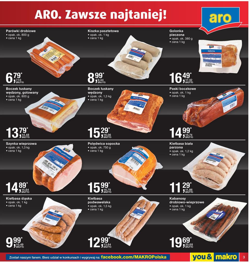 ok. 1,2 kg 14, 89* 15,64 Kiełbasa śląska opak. ok. 1 kg 15, 99* 16,79 Kiełbasa podwawelska opak. ok. 1,5 kg 11, 29* 11,86 Kabanosy drobiowo-wieprzowe opak. ok. 1 kg 9, 99* 10,49 12, 99* 13,64 19, 69* 20,68 Zostań naszym fanem.