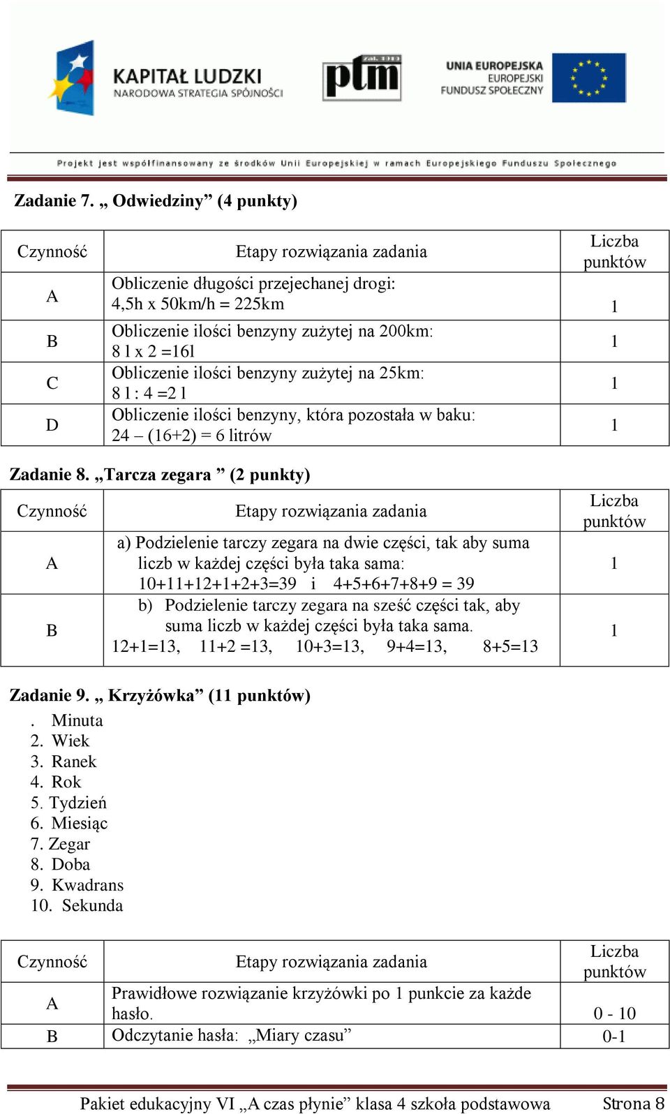 Obliczenie ilości benzyny, która pozostała w baku: 24 (6+2) = 6 litrów Zadanie 8.